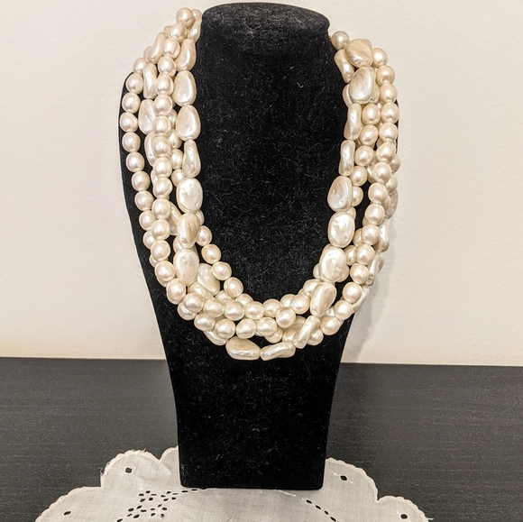 Vintage Jewelry - VTG UNSIGNED Large Faux Pearl Five Strand Chunky Thick Pearl Necklace